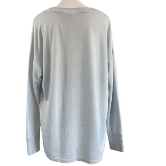 Gap Women's M Light Gray Long Sleeve U-Neck Ribbed Lightweight Sweater Top - Picture 2 of 6